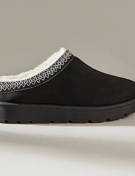 Botas de nieve negras de suela gruesa y cómodas para mujer, forradas y forro térmico, con ribete de punto, pantuflas térmicas para interiores/exter - Shein - FashionsVida