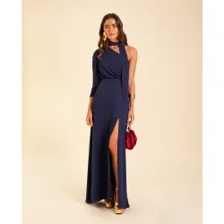 Vestido largo asimétrico con abertura