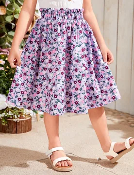 Falda Tejida Casual Y Suelta Con Estampado Floral Para Vacaciones De Una Niña Joven - Shein - FashionsVida