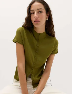 Pure Merino Wool Short Sleeve Cardigan Moss female - M&S - FashionsVida