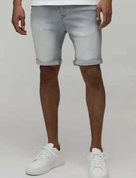 Herren Basic Skinny Stretch Denim-Shorts Light Grey Größe 44 - boohooMAN - FashionsVida