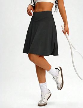 Falda deportiva de cintura alta 2 en 1 con abertura en el bajo, pantalones cortos incorporados y bolsillos, para golf, tenis y yoga, talla grande, pri