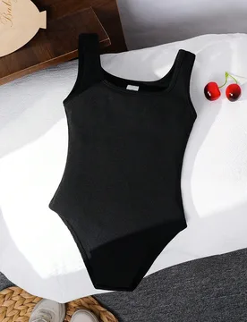 Mono informal de unicolor con cuello cuadrado para niña - Shein - FashionsVida