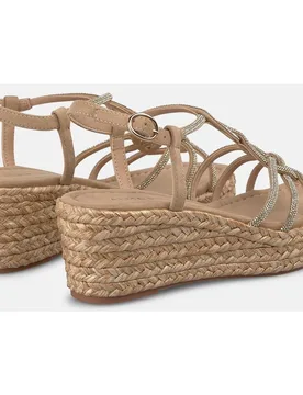 Sandalias de cuña de mujer de esparto con tiras entrelazadas en la parte delantera - Alma en Pena - FashionsVida