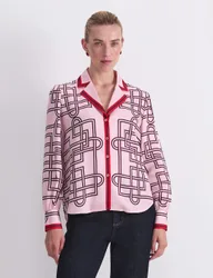 Printed Collared Relaxed Blouse Pink Mix female