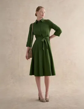 Cotton Rich Midi Skater Dress Green female - Hobbs - FashionsVida