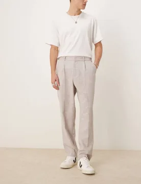 Mens Oversized Tapered Leg Trousers In Beige - Size Large - ASOS DESIGN - FashionsVida