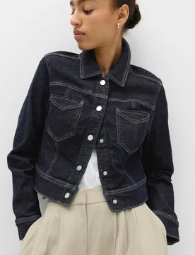 Denim Cropped Jacket Dark Indigo female - M&S - FashionsVida
