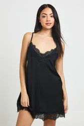Womens Lace Detail Nightie - Black - Size 6 Uk