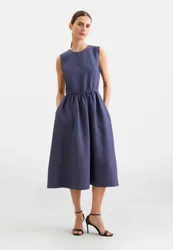 Ärmelloses Kleid aus 100% Leinen Blau 36