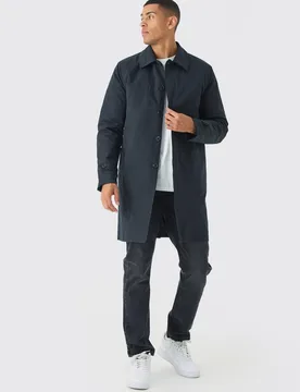 Mens Quilted Padded Longline Mac Jacket In Black - Size X-Small - boohooMAN - FashionsVida
