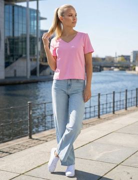 T-shirt in cotone con tessitura interlock compatta - begonia