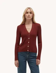 Ribbed V-Neck Cardigan Brown Mix female