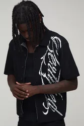 Herren Kastenförmiges Strickhemd Mit Gotischer Schrift-Jacquardmusterung Black Größe Large