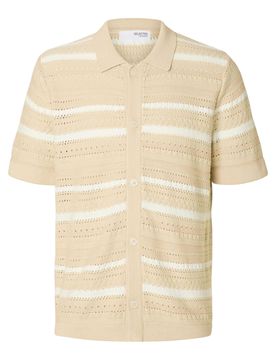 Knit crochet polo cardigan - oatmeal egret