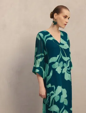 Vestido largo caftán estampado seda de mujer - Woman Fiesta El Corte Inglés - FashionsVida