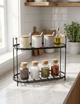 Scaffale metallico a due livelli con manici - nero