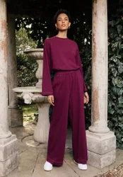 Bowie Wide Leg Trouser In Burgundy - XS