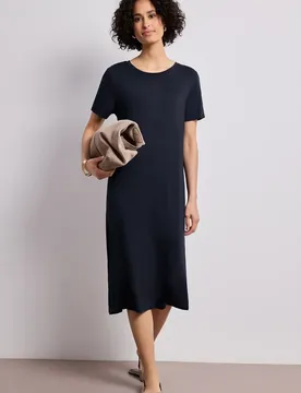 Midi-Kleid mit Kurzarm mit Schlitzdetail female Blau