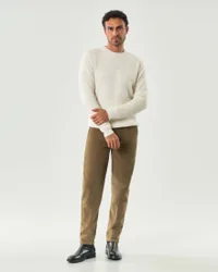 Maglia girocollo panna in misto lana a coste