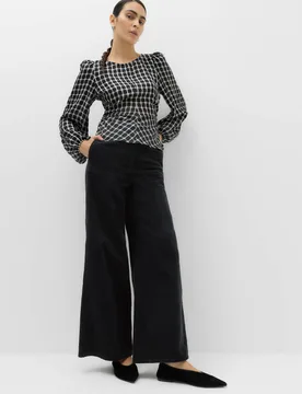 Pure Cotton Cord Wide Leg Trousers Black female - M&S - FashionsVida