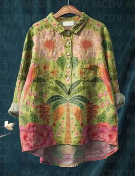 Women's Vintage Ethnic Floral Parrots Art Print Casual And Linen Shirt - Aliexpress - FashionsVida