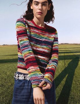 Jersey multicolor jaspeado, Mujer, Algodon, Rojo, S