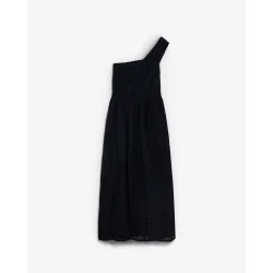 Vestido midi en tejido bordado de corte asimétrico