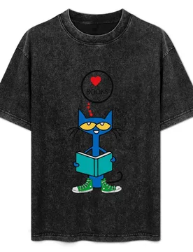 Pete the cat reading a book T-Shirt Plus Size Short Sleeve T-Shirt - Aliexpress - FashionsVida