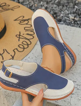 Sandalias de cuña de moda casual de verano en azul & beige con correa de cadena metálica, talla grande 36-45, ligeras y cómodas con suela gruesa, r - Shein - FashionsVida