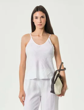 Top bianco in lino con spalline regolabili e scollo a V - Lino Lino - FashionsVida