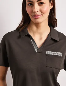 Kurzarm Poloshirt mit Glitzer female Braun - Street One - FashionsVida