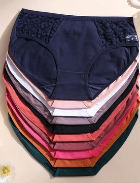 Piezas de bragas de algodón puro para mujer, bragas triangulares sexys con patchwork de encaje, ropa interior deportiva de unicolor, cómoda y transp - Shein - FashionsVida