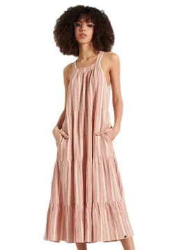 Vestito Sleeveless Embroidered Pink Stripe XS
