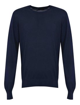 Maglia Pull Girocollo In Seta E Cotone Blu