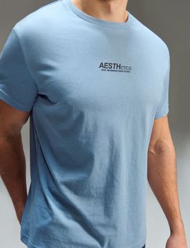 T-shirt in cotone con scritta - azzurro