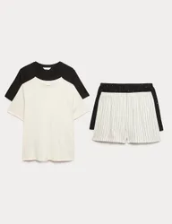 Pack Cotton Rich Jersey Woven Shortie Pyjama Sets Ivory Mix female
