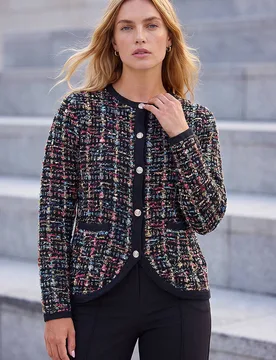Women's Sparkle Tweed Knit Cardigan Sweater in Black Size: 12 - Black - Size: 12 - Roman - FashionsVida