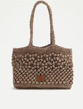 Bolso shopper mediano efecto rafia con flores - Tintoretto - FashionsVida