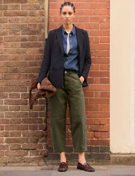 Cotton Rich Barrel Leg Cropped Trousers Olive female - Baukjen - FashionsVida