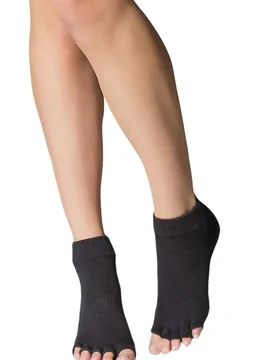 Pair Black Half Toe Organic Cotton Ankle Yoga Socks In Black Unisex 3-5.5 Unisex - - Black - Size: 3-5.5 Unisex - ToeSox - FashionsVida