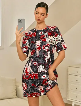 Camisón casual de mujer con cuello redondo y manga corta - Shein - FashionsVida