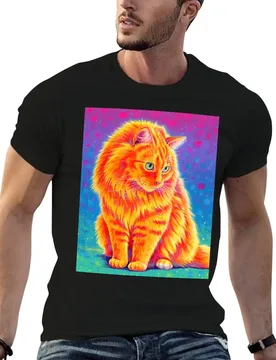 Psychedelic Rainbow Longhaired Orange Tabby Cat T-Shirt t shirt man casual t shirt for man T-Shirt - Aliexpress - FashionsVida
