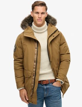 Superdry Herren Everest Parka mit Kunstfellbesatz Braun - Größe: L