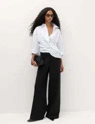 Tailored Side Tab Wide Leg Trousers Black female