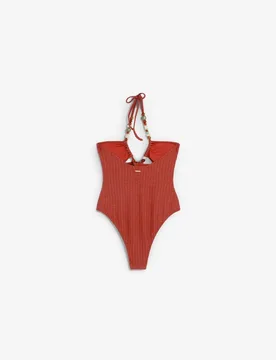 Bañador de mujer con aberturas y cuello con abalorios - Scalpers - FashionsVida