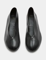 Leather Metallic Round Toe Ballet Pumps Black female