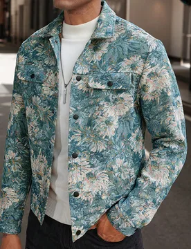 Camisa casual de vestir de manga larga con estampado floral jacquard colorido para hombre, regalo para novio, para primavera y otoño - Shein - FashionsVida