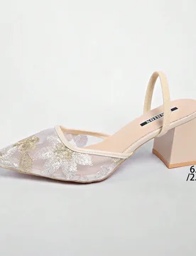 Sandalias de tacón alto con punta puntiaguda y slip-on, con bordado de encaje blanco, de estilo chino moderno, elegantes, bombas de mujer, elegantes, - Shein - FashionsVida
