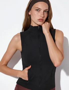 Womens Fitted Turtleneck Sleeveless Active Top - Black - Size Large - Hiccup - FashionsVida